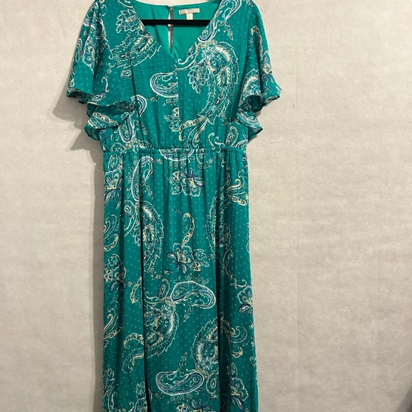 Dana Buchman Large dress green paisley print midi dress flutter sleeve A lined - Picture 6 of 10